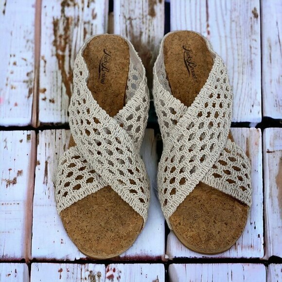 Lucky Brand Miller II Crochet Lace Wedges White Fabric Cork Platform Size 10 - Picture 3 of 8